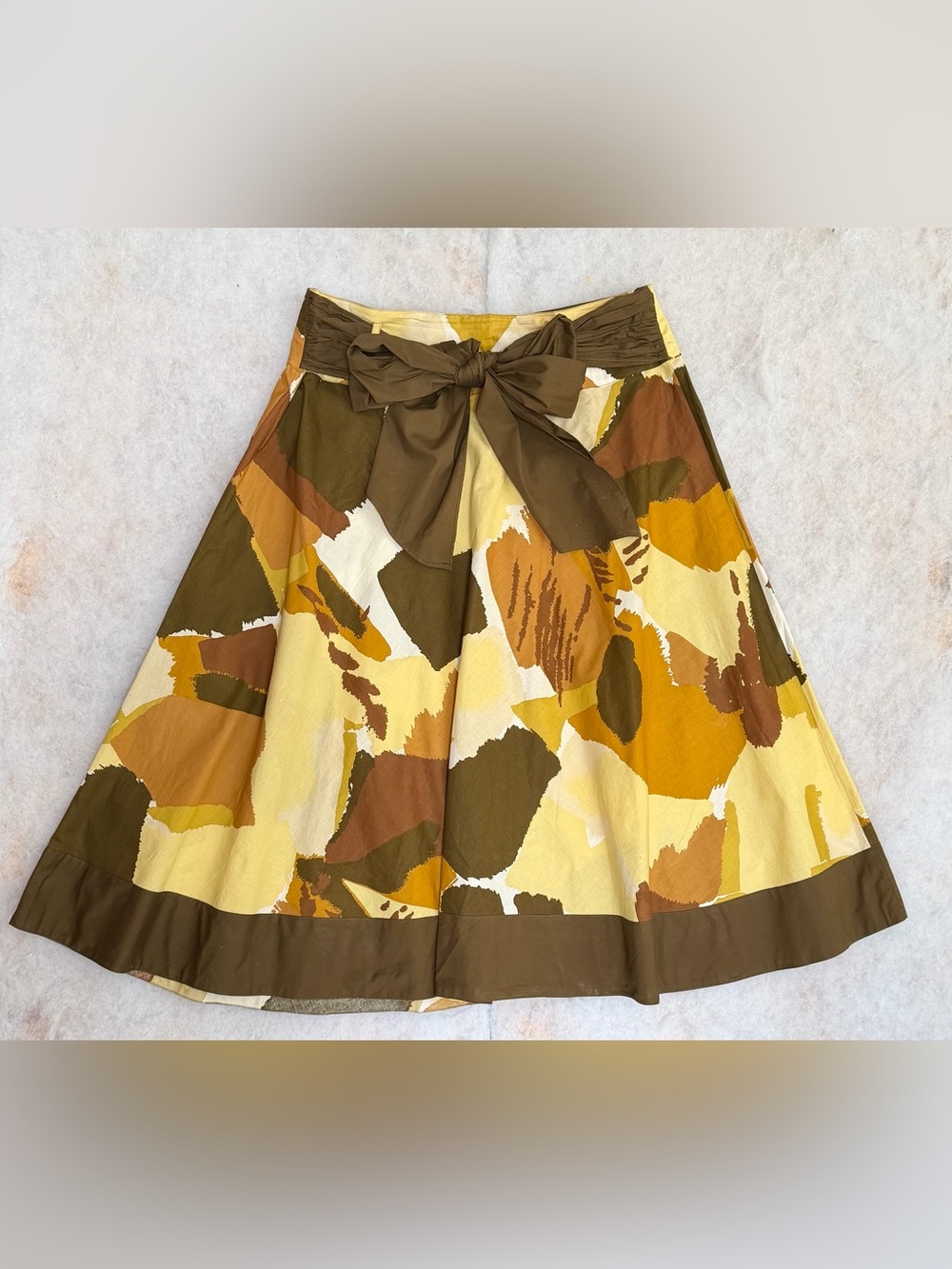Ashley Stewart Yellow & Brown Abstract Tie-Waist Circle Skirt (SKU856)